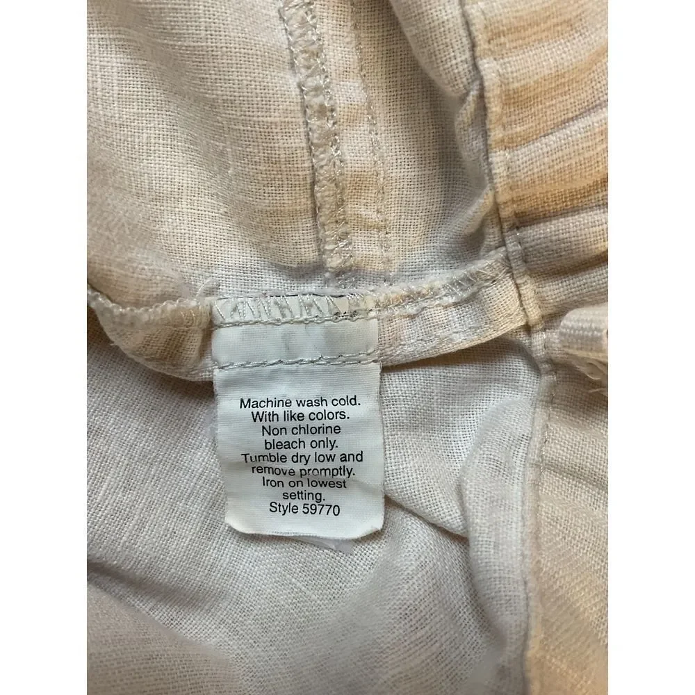 J. Crew Women's Linen Cotton Ankle Pants Size XS Beige Pull On Wide Leg‎